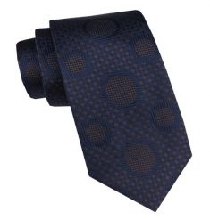 Elegancki i Modny Krawat Jedwabny - Alties - Granat w Duże, Brązowe Grochy. Niebieskie krawaty i muchy Alties, bez wzorów, z jedwabiu. Za 115.00 zł.