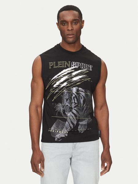Plein Sport Tank top SAEC MTK8007 STE001N Czarny Regular Fit. Czarne t-shirty sportowe Plein Sport, bez wzorów, z bawełny, bez ramiączek. Za 379.99 zł.