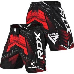 Spodenki treningowe męskie RDX IMMAF Approved MMA Fight & Training. Czerwone krótkie spodenki sportowe RDX SPORTS, m, bez wzorów. Za 189.99 zł.