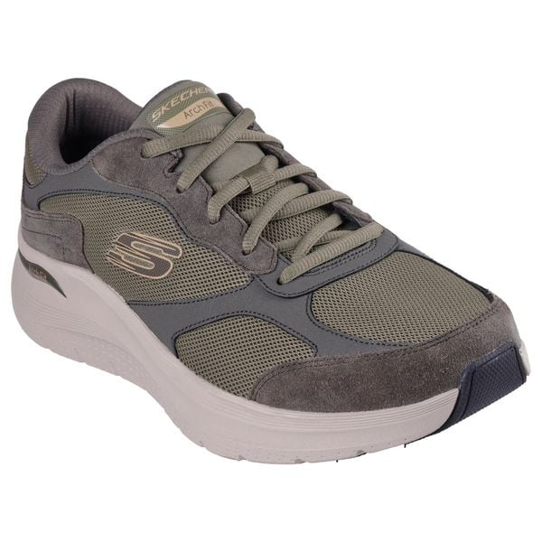 Buty sportowe Sneakersy męskie Skechers Arch Fit 2.0 - The Keep. Zielone buty sportowe casual Skechers, bez wzorów, bez zapięcia. Za 452.99 zł.