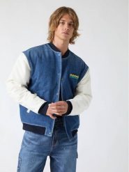 Guess Jeans Kurtka bomber 183630 Niebieski Classic Fit. Niebieskie kurtki Guess Jeans, l, z aplikacjami, z jeansu, bez kaptura. Za 1,179.00 zł.