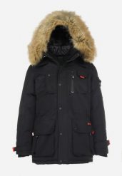 Czarna Kurtka Parka z Futrzanym Kapturem Fonga. Czarne kurtki Born2be, na jesień, l, bez wzorów, z futra. W wyprzedaży za 254.99 zł.