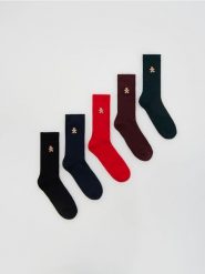 5 pack świątecznych skarpet - ciemnozielony. Zielone skarpety Reserved, bez wzorów. Za 59.99 zł.