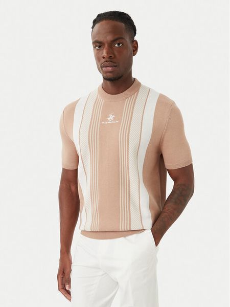 Beverly Hills Polo Club T-Shirt M7611-HR Beżowy ciemny Regular Fit. Brązowe koszulki polo Beverly Hills Polo Club, m, bez wzorów, z bawełny, bez kołnierzyka, bez ramiączek. Za 181.99 zł.