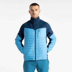 Kurtka turystyczna hybrydowa męska Mountaineer. Niebieskie kurtki narciarskie i snowboardowe Dare 2B, na zimę, m, bez wzorów, z softshellu, bez kaptura. W wyprzedaży za 349.99 zł.
