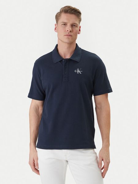 Calvin Klein Jeans Polo Easy Monologo LV04RF209G Granatowy Regular Fit. Niebieskie koszulki polo Calvin Klein Jeans, m, bez wzorów, z bawełny, bez kołnierzyka, bez ramiączek. Za 213.99 zł.