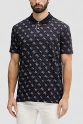 GUESS Granatowa męska koszulka polo w monogram 4G Jacquard, Rozmiar XXL. Niebieskie koszulki polo sportowe Guess, m, z aplikacjami, bez kołnierzyka, bez ramiączek. Za 439.99 zł.