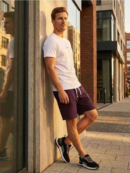 Szorty - bordowy. Czerwone krótkie spodenki sportowe Sinsay, l, bez wzorów. W wyprzedaży za 19.99 zł.