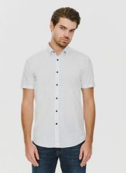 PAKO LORENTE – Biała koszula męska z krótkim rękawem. Białe koszule Pako Lorente, m, bez wzorów, bez kołnierzyka, bez ramiączek. Za 69.99 zł.