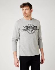 WRANGLER LS AMERICANA TEE MID GREY MEL W7J5D3X37 112141549. Szare bluzki z długim rękawem Wrangler, s, bez wzorów, bez kołnierzyka, bez ramiączek. Za 99.99 zł.