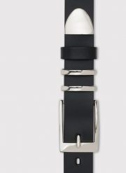 PAKO LORENTE – Pasek skórzany męski z metalową końcówką. Czarne paski Pako Lorente, bez wzorów, ze skóry, eleganckie. Za 99.99 zł.