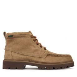 Trzewiki Clarks. Brązowe botki sznurowane Clarks, bez wzorów, bez obcasa, bez zapięcia. Za 569.99 zł.