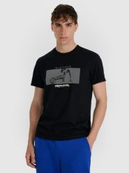 4F T-shirt regular z nadrukiem męski - czarny XXL. Czarne t-shirty 4F, m, bez wzorów, z bawełny, bez kołnierzyka, bez ramiączek. Za 69.99 zł.