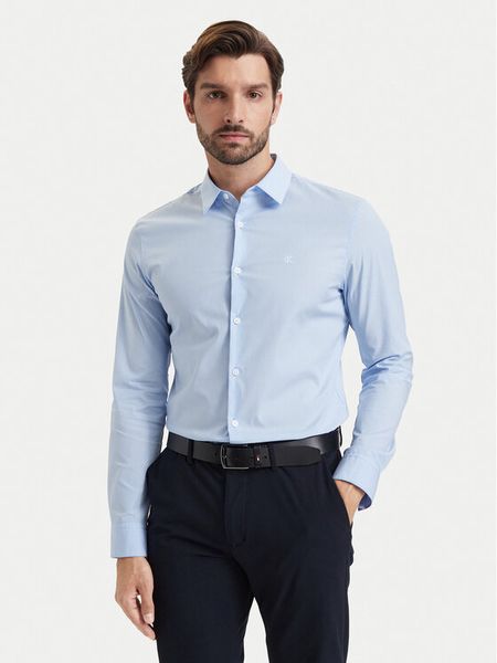 Calvin Klein Koszula LV040BM108 Niebieski Regular Fit. Niebieskie koszule CALVIN KLEIN, m, bez wzorów, z bawełny, bez kołnierzyka, bez ramiączek. Za 369.99 zł.