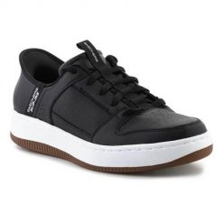 Buty do chodzenia męskie Skechers Slipins Sport Court 92 Distown. Czarne buty sportowe casual Skechers, bez wzorów, z materiału, bez zapięcia. Za 531.00 zł.
