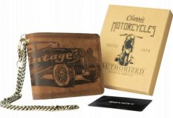 Portfel skórzany z łańcuchem [DH] N992C-VIN-C brązowy. Brązowe portfele Inny, bez wzorów, z nubiku. Za 75.99 zł.