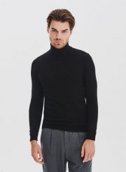 PAKO LORENTE - Czarny gładki golf męski. Czarne golfy Pako Lorente, m, bez wzorów, z bawełny, bez ramiączek. Za 169.99 zł.