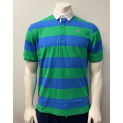 Koszulka polo w paski Serge Blanco. Niebieskie koszulki polo SERGE BLANCO, m, bez wzorów, bez kołnierzyka, bez ramiączek. W wyprzedaży za 299.00 zł.