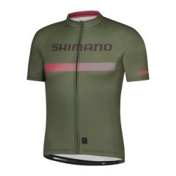 Koszulka z krótkim rękawem LOGO, ciepły oliwkowy. Fioletowe t-shirty sportowe Shimano, bez wzorów, bez ramiączek, rowerowe. Za 220.45 zł.