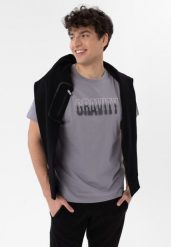 T-shirt z printem, Comfort Fit, T-SILVER. Szare t-shirty Volcano, l, bez wzorów, z bawełny, bez kołnierzyka, bez ramiączek. Za 69.99 zł.