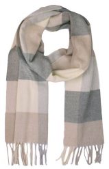 Szalik Beżowo-Brązowy w Kratkę, Miękki, Delikatny, z Frędzlami, Cashmink -V.Fraas. Brązowe szaliki V. Fraas, bez wzorów, z materiału. Za 65.00 zł.