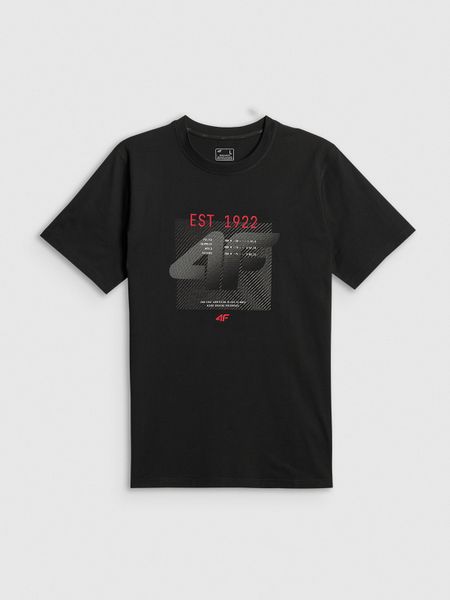 4F T-shirt regular z nadrukiem męski - czarny XXL. Czarne t-shirty 4F, bez wzorów, z materiału, bez ramiączek, na fitness i siłownię. Za 69.99 zł.