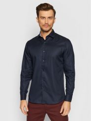 Selected Homme Koszula New Mark 16058640 Granatowy Slim Fit. Niebieskie koszule Selected Homme, m, bez wzorów, z bawełny, bez kołnierzyka, bez ramiączek. Za 49.99 zł.