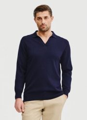 PAKO LORENTE – Męski sweter z kołnierzykiem polo. Niebieskie swetry nierozpinane Pako Lorente, na wiosnę, m, bez wzorów, z poliamidu, bez kołnierzyka, bez ramiączek. Za 99.99 zł.