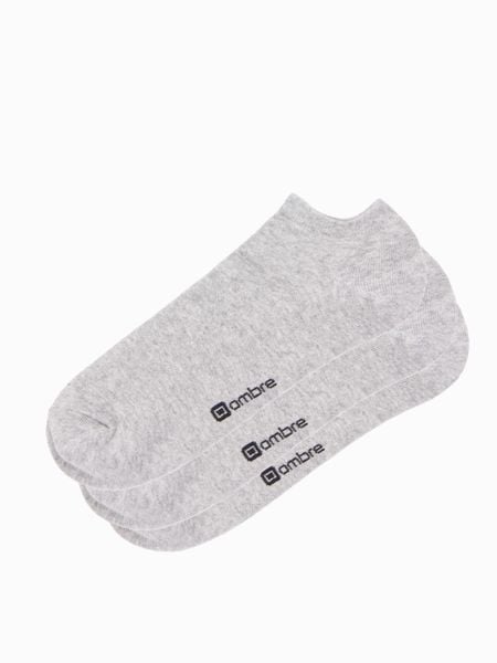 Skarpety męskie stopki 3-pak - szary melanż V3. Szare skarpety Ombre Clothing, bez wzorów, z bawełny. Za 49.99 zł.