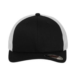 Dwukolorowa Siatkowa Czapka Z Daszkiem. Białe czapki z daszkiem FLEXFIT, bez wzorów, z bawełny. Za 65.99 zł.
