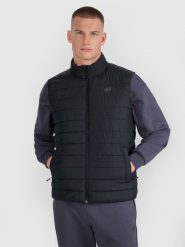 4F Bezrękawnik puchowy z wypełnieniem syntetycznym męski - czarny S. Czarne kurtki przeciwdeszczowe 4F, m, bez wzorów, z dzianiny, z kapturem. W wyprzedaży za 119.99 zł.