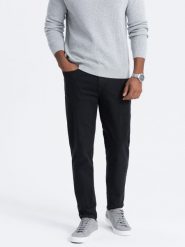 Męskie spodnie jeansowe bez przetarć SLIM FIIT - czarne V11 - Rozmiar: M. Czarne spodnie materiałowe Ombre Clothing, na co dzień, m, bez wzorów, z bawełny, casualowe. W wyprzedaży za 59.99 zł.