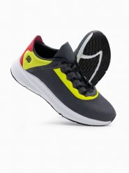 Męskie sneakersy z neonowymi wstawkami – grafitowe V3 OM-FOKS-0118 - 43. Szare buty sportowe casual Ombre Clothing, bez wzorów, z materiału, z okrągłym noskiem, bez zapięcia. W wyprzedaży za 89.99 zł.