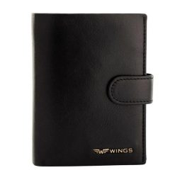 WINGS Męski portfel ze skóry naturalnej bydlęcej zapinany Black. Czarne portfele Wings, bez wzorów, z materiału. Za 82.90 zł.