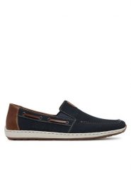Rieker Półbuty 08866-15 Granatowy. Niebieskie eleganckie półbuty Rieker, bez wzorów, z materiału, bez obcasa, bez zapięcia. Za 229.99 zł.