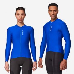 Koszulka rowerowa szosowa Van Rysel Racer 2 długi rękaw. Niebieskie bluzy VAN RYSEL, m, bez wzorów, z elastanu, bez kaptura. Za 199.99 zł.