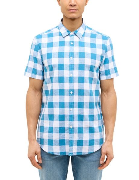 Męska koszula Mustang Style Berkeley Blue Big Vichy Check 1016471 12737. Niebieskie koszule Mustang, m, bez wzorów, bez kołnierzyka, bez ramiączek. Za 169.99 zł.