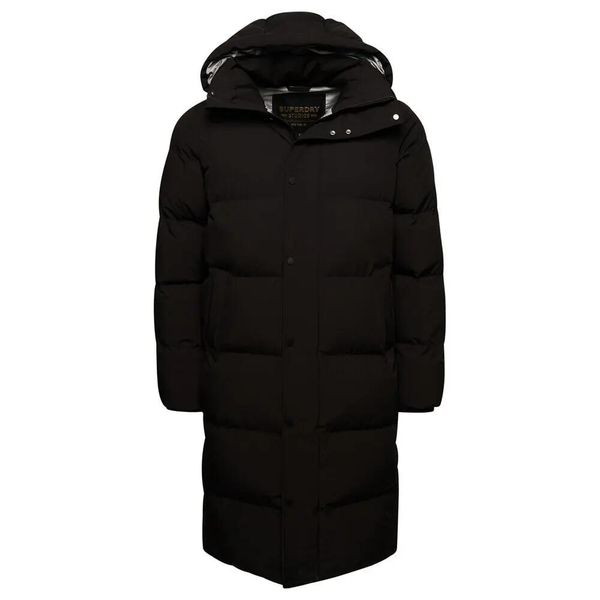 Długa kurtka z kapturem Superdry. Czarne kurtki Superdry, na zimę, m, z aplikacjami, z elastanu, z kapturem. Za 859.15 zł.