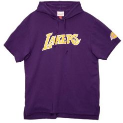 Sweatshirt bluza z krótkim rękawem Los Angeles Lakers. Fioletowe bluzy Mitchell & Ness, bez wzorów, z kapturem. Za 338.00 zł.