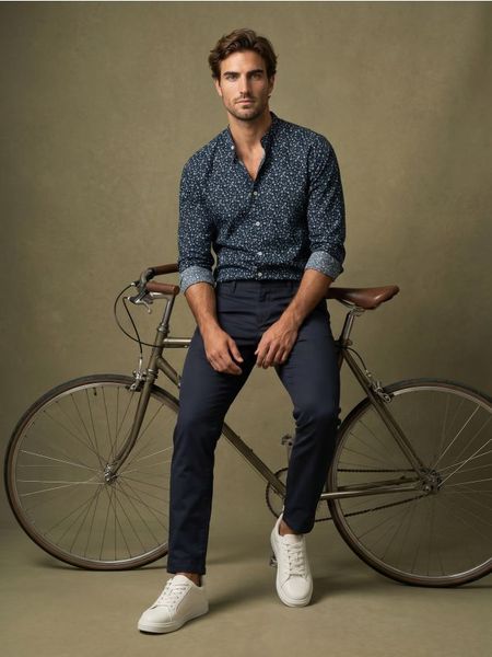 Wzorzysta koszula slim fit - granatowy. Niebieskie koszule Sinsay, l, bez wzorów, bez kołnierzyka, bez ramiączek. Za 49.99 zł.