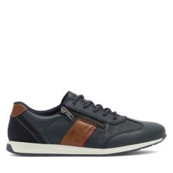 Półbuty Rieker. Niebieskie eleganckie półbuty Rieker, bez wzorów, bez obcasa, bez zapięcia. Za 299.99 zł.