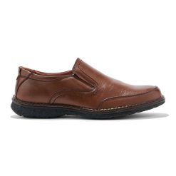 Męskie brązowe półbuty wsuwane. Brązowe eleganckie półbuty bez wzorów, bez obcasa, bez zapięcia. Za 181.89 zł.