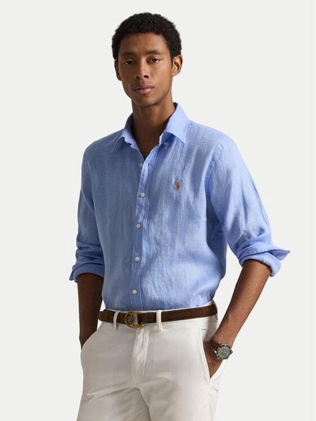 Polo Ralph Lauren Koszula 710968915504 Niebieski Regular Fit. Niebieskie koszule Polo Ralph Lauren, l, bez wzorów, ze lnu, bez kołnierzyka, bez ramiączek. Za 779.99 zł.