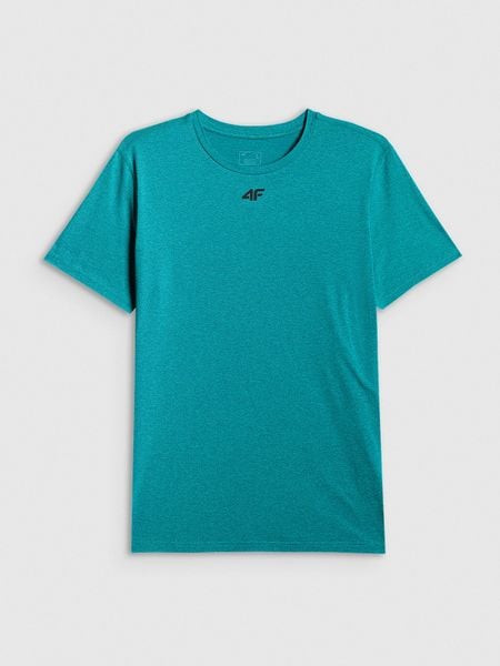 4F Koszulka treningowa regular szybkoschnąca męska - zielona XL. Zielone t-shirty 4F, m, bez wzorów, z materiału, bez kołnierzyka, bez ramiączek. Za 99.99 zł.