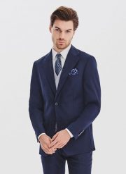 PAKO LORENTE - Granatowa marynarka garniturowa z wełną. Garnitury Pako Lorente, do pracy, bez wzorów, z poliesteru. Za 1,189.99 zł.