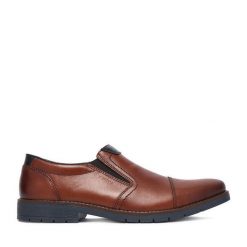 Półbuty Rieker. Brązowe eleganckie półbuty Rieker, bez wzorów, bez obcasa, bez zapięcia. Za 429.99 zł.