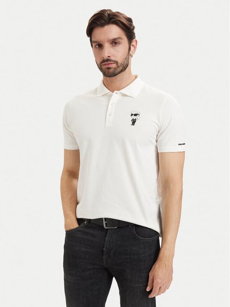 KARL LAGERFELD Polo 745024 563221 Biały Regular Fit. Białe koszulki polo sportowe KARL LAGERFELD, m, bez wzorów, z bawełny, bez kołnierzyka, bez ramiączek. Za 479.99 zł.
