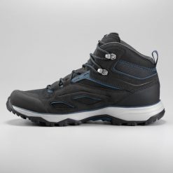 Buty turystyczne męskie Quechua MH100 MID wodoodporne. Czarne buty trekkingowe QUECHUA, bez wzorów, z kauczuku, przed kolano, bez zapięcia, trekkingowe. Za 269.99 zł.
