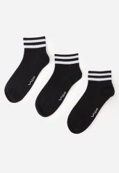 Czarne 3-Pack Skarpety Bawełniane za Kostkę w Paski przy Ściągaczu Hossi. Czarne skarpety Born2be, bez wzorów, z bawełny. Za 29.99 zł.