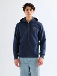 MESKA BLUZA WRANGLER GRAPHIC ZIP HOODIE NAVY 112378028. Niebieskie bluzy Wrangler, xl, bez wzorów, z kapturem. Za 149.99 zł.